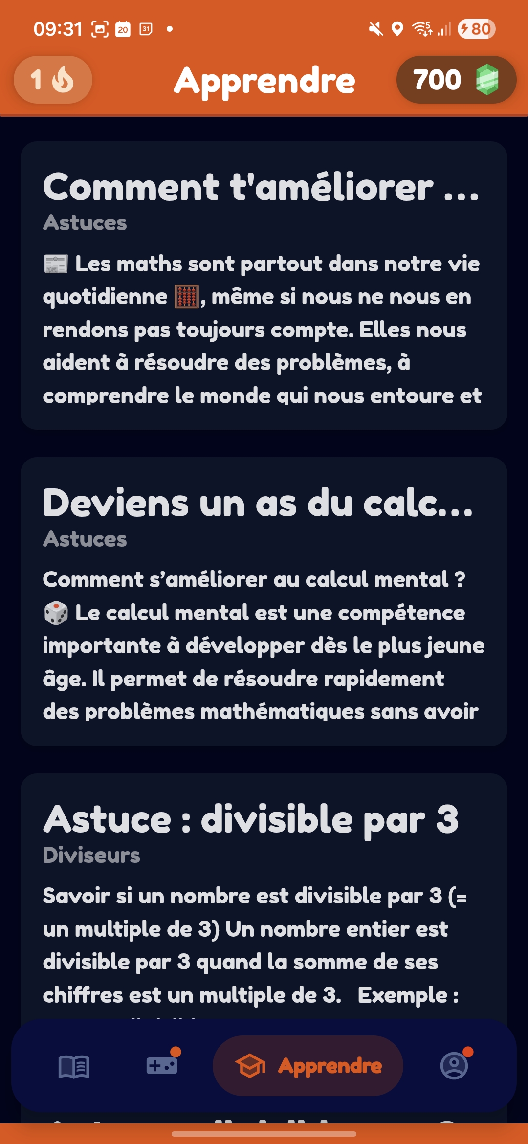 Mathoo learning page with tips about math and divisibility.
