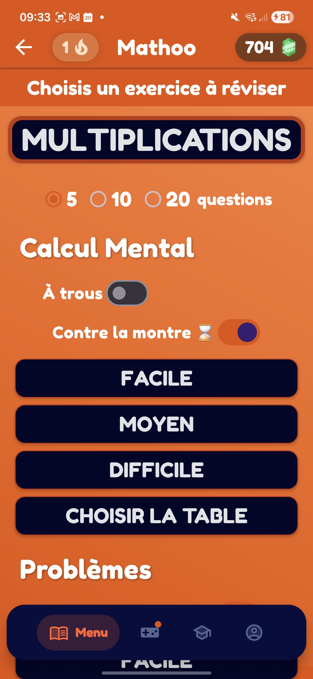 Mathoo gameplay screen showing a square root question and the numeric keyboard.